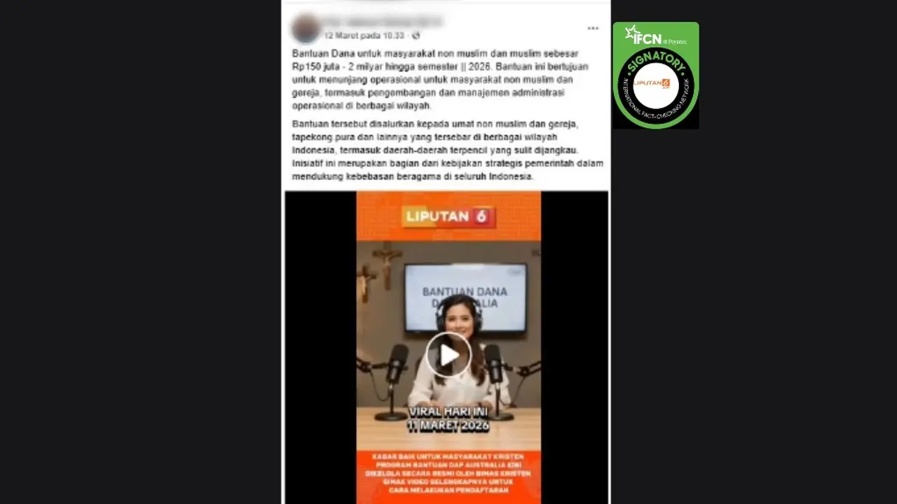 Cek Fakta Liputan6.com mendapati klaim pendaftaran bantuan dana DAP dari Australia untuk umat Kristen dan pembangunan gereja.