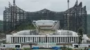 Bangunan tersebut akan digunakan sebagai fasilitas untuk Pasukan Pengibar Bendera Pusaka (Paskibraka), petugas upacara, dan tamu undangan. (Yasuyoshi CHIBA/AFP)