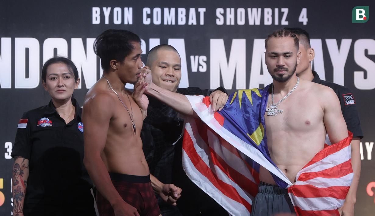 Fight antara jagoan Indonesia kontra Malaysia ini bakal bertarung dalam  Byon Combat Showbiz Volume 4 di Tennis Indoor Senayan, Kompleks Gelora Bung Karno (GBK), Jakarta Pusat, pada Sabtu (30/11/2024). (Bola.com/M Iqbal Ichsan)