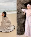 Tampil aesthetic ala Sashfir, bisa pilih ribbed knit maxi dress seperti yang dikenakannya pada potret ini. [@sashfir]