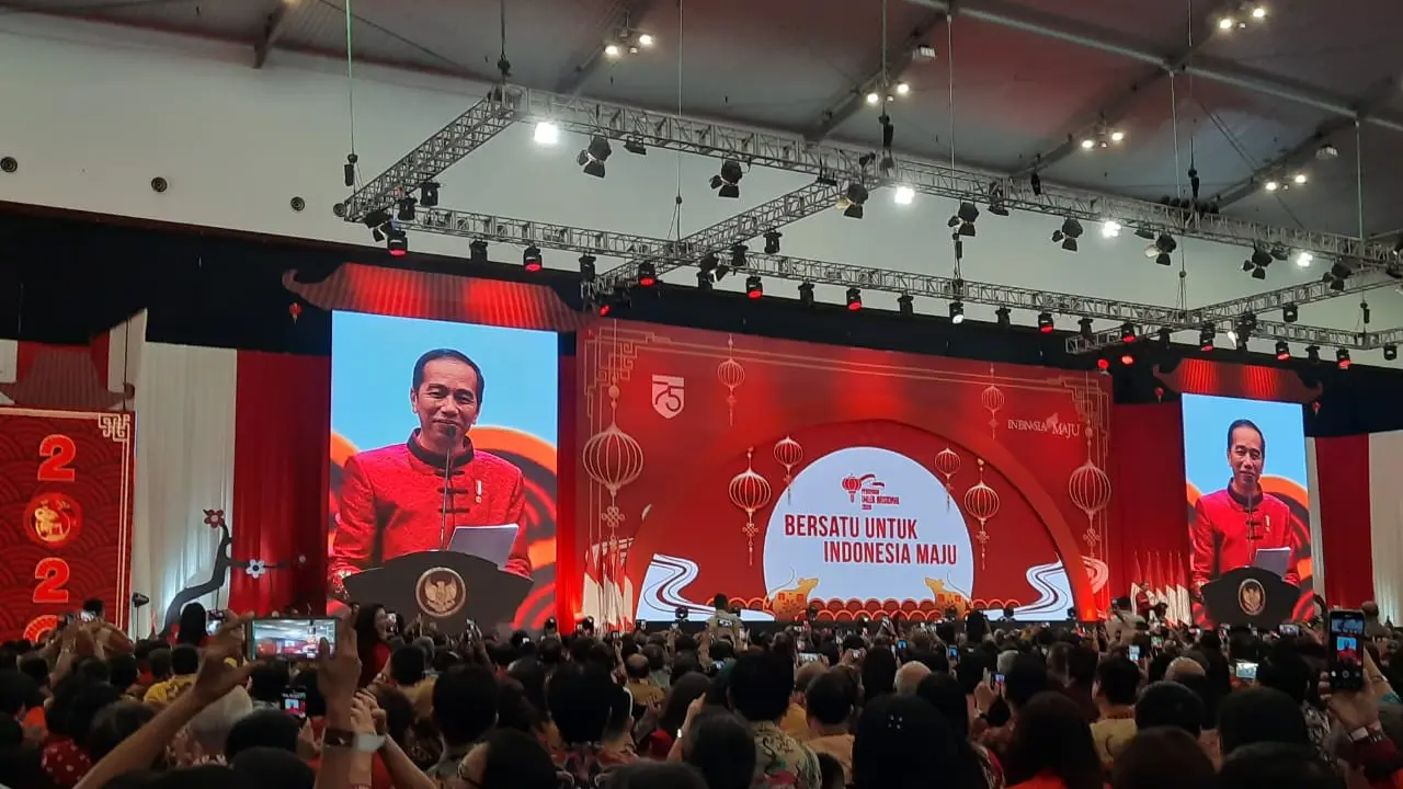 Jokowi menghadiri perayaan Imlek Nasional 2020 di ICE BSD Tangerang Selatan, Kamis (30/1/2020).
