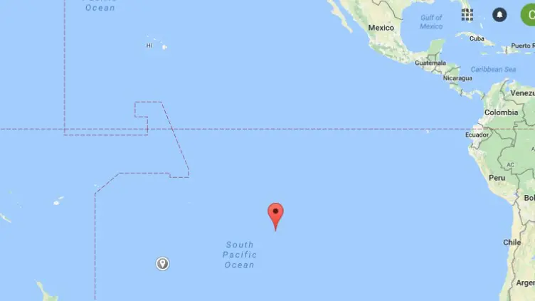 Letak Pulau Henderson di Samudra Pasifik (Google Maps)