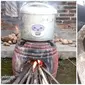 Potret Nyeleneh Orang Masak Pakai Kayu Bakar. (Sumber: Instagram/ngumpulreceh dan Facebook/Kementrian Humor Indonesia)