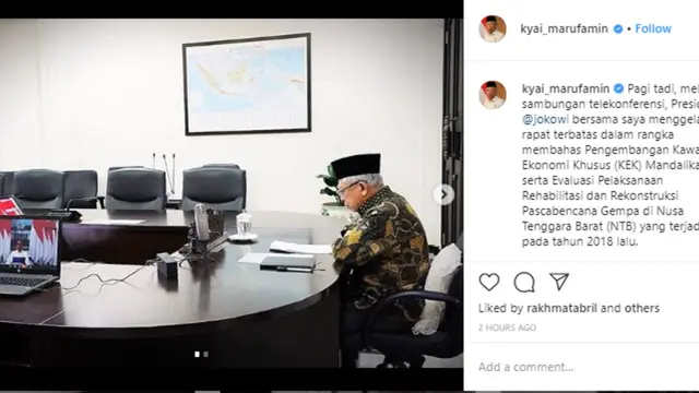 Wapres Ma'ruf Amin Ikut Ratas Telekonferensi Bahas Pengembangan Wisata Mandalika