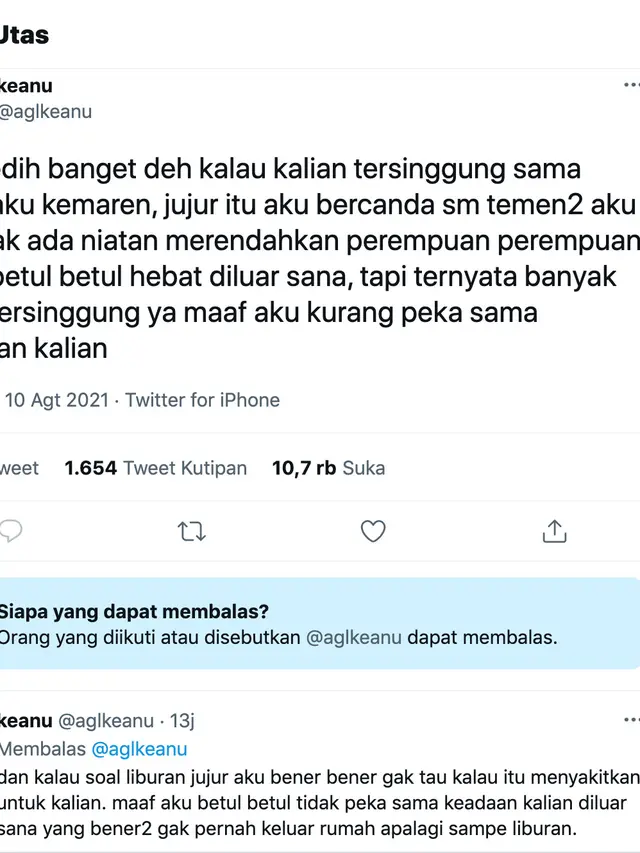 Klarifikasi Keanu AGL. (Foto: Dok. Twitter @aglkeanu)