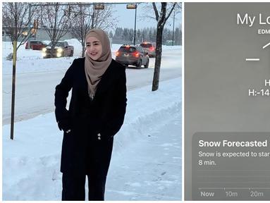 Memasuki bulan Desember, kini di Kanada tengah turun salju. Cindy Fatikasari pun bagikan momennya menikmati salju pertama di Kanada ini di laman Instagramnya. Artis berusia 45 tahun itu juga unggah tangkapan suhu cuaca Kanada pada saat salju turun. Terlihat suhunya menyentuh angka -15 derajat celcius, yang di mana suhu ini tentunya sangat dingin karena di angka minus. (Liputan6.com/IG/@cindyfatikasari18)