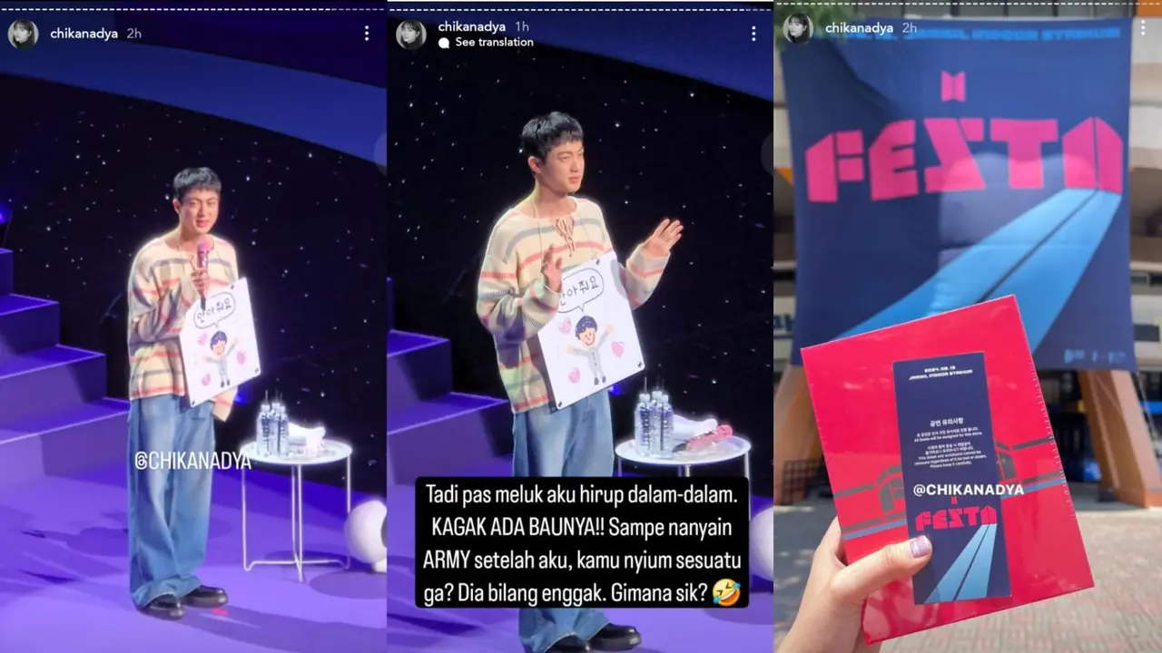 Kisah Chika Nadya, ARMY Indonesia yang Beruntung Bisa Peluk Jin BTS dan Cium Aroma Alami Tubuhnya di FESTA 2024 (Instagram @chikanadya)