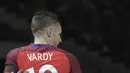 Jamie Vardy merayakan golnya ke gawang Jerman saat laga persahabatan di Stadion Olympik, Berlin, Minggu (27/3/2016) dini hari WIB. Inggris menang 3-2.  (AFP/Tobias Schwarz)