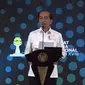 Presiden Jokowi saat memberikan pidato pembukaan Rakernas HIPMI Tahun 2023 di ICE BSD Tangerang. (Istimewa)