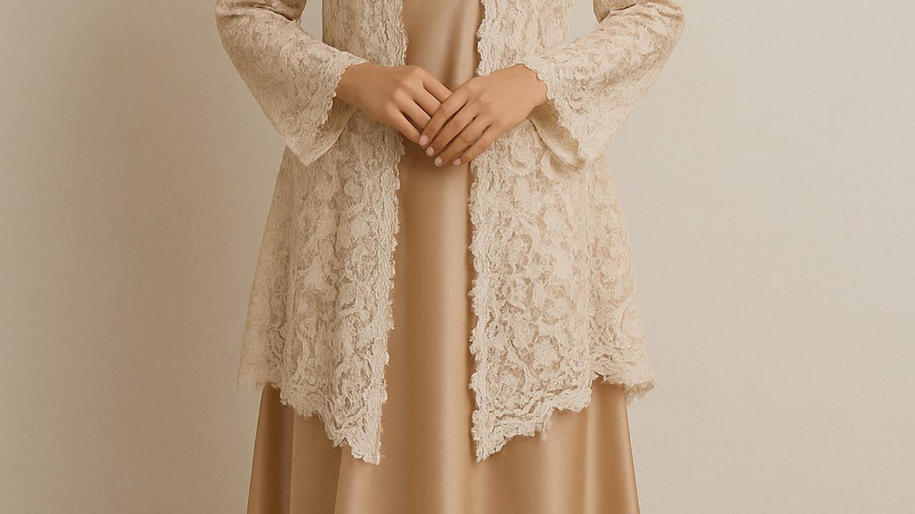 Gamis Kebaya Satin dan Outer Brokat