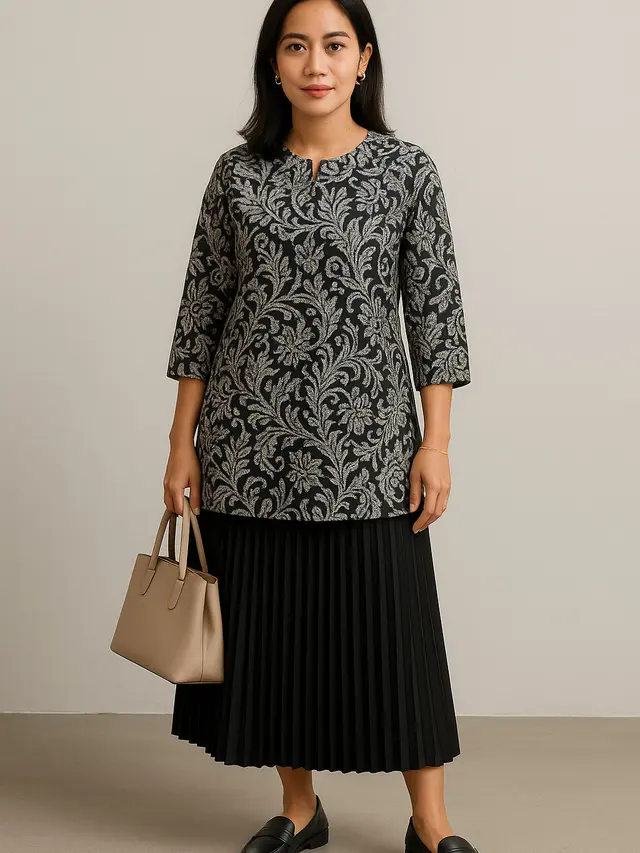 Model Baju Batik Tunik Bawahan Rok Plisket (Foto: ChatGPT)