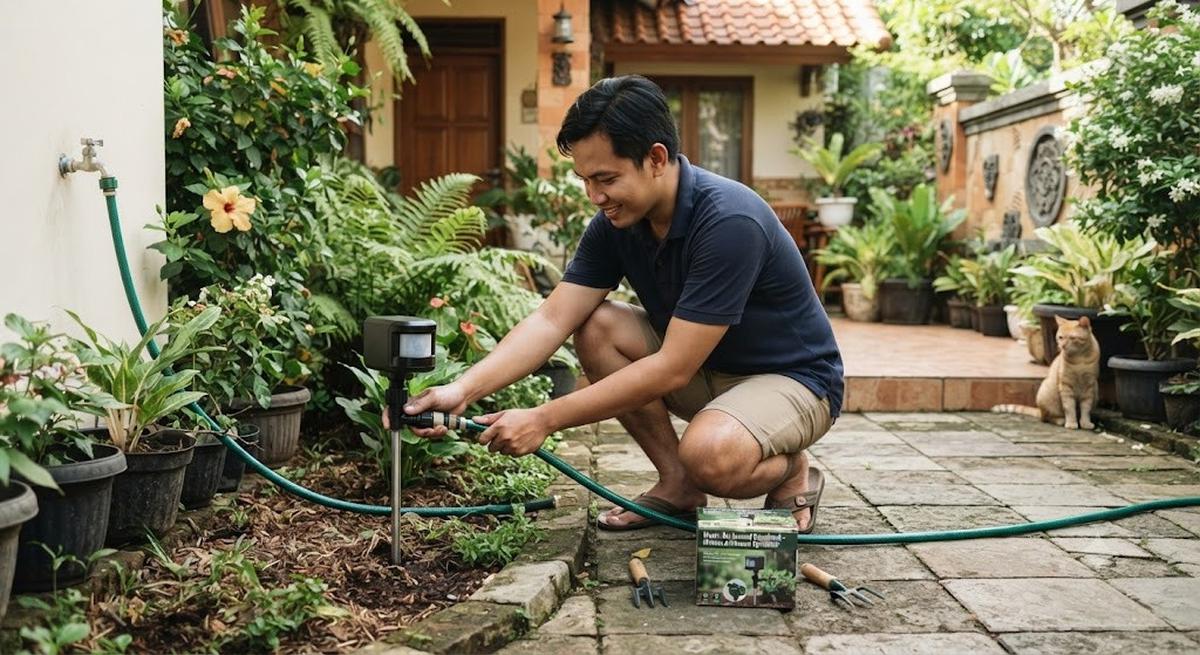 Gunakan Penyemprot Air Otomatis Berbasis Sensor Gerak (AI Generated)