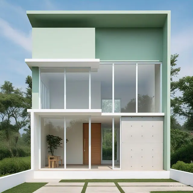 Ide Kombinasi Warna Cat Fasad Rumah Hijau Mint dan Putih/via Meta AI