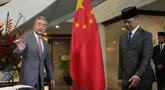 Menteri Luar Negeri Sugiono saat pertemuan dengan Menteri Luar Negeri China Wang Yi di Jakarta, Indonesia, Jumat, 21 Agustus 2026. (Foto AP/Tatan Syuflana)