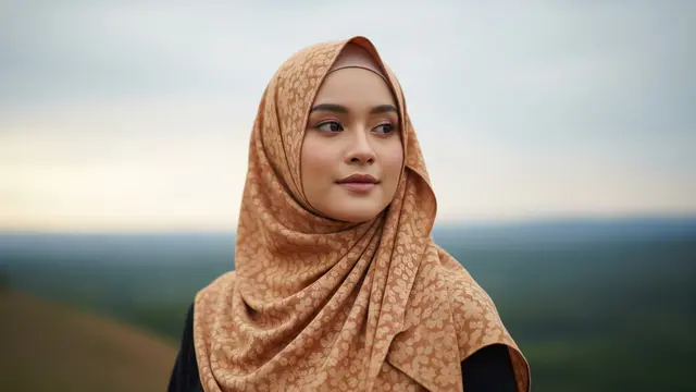 Styling hijab Lebaran yang cocok untuk wajah bulat agar terlihat tirus di foto/Gemini AI