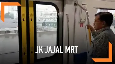 Wakil Presiden Jusuf Kalla mencoba moda transportasi mass rapid transit (MRT) relasi Bundaran Hotel Indonesia - Lebak Bulus di Jakarta.