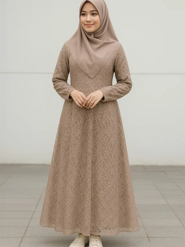 Inspirasi Model Gamis Syari A-Line Kombinasi Brokat/via ChatGPT
