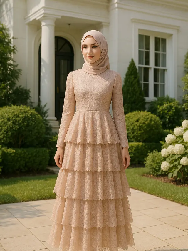 Gamis Modern dengan Sentuhan Brokat