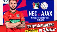 Jadwal pertandingan Eredivisie NEC vs Ajax pada matchweek ke 14 di Vidio. (sum. doc. vidio.com)