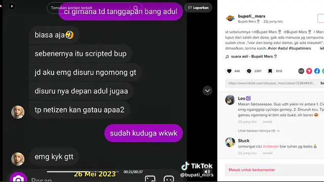 Vior BA ONIC Esports Klarifikasi Usai Sebut Adul Mirip Cyclops: Maksudnya Gemoy Gitu Guys, Maaf Ya. (TikTok bupati_mars)
