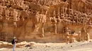 Seorang wisatawan  mengambil gambar di daerah White Canyon, Sinai Selatan, Mesir, (20/11). Kegiatan ini dilakukan untuk mengampanyekan bahwa suku Badui Mesir aman dan tempat ini layak untuk dikunjungi. (REUTERS/Asmaa Waguih)