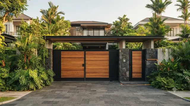 Desain Gerbang Rumah Bergaya Tropis Modern