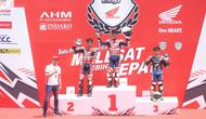 Pesta balap motor yang memiliki tajuk “Satu Hati Indonesia Juara, Melesat Lebih Cepat” ini menantang para pebalap Sumatera Utara untuk berkompetisi di sejumlah kelas bergengsi, mulai dari HDC 2025 membuka 10 kelas utama dan Sonic/GTR 150 Expert/Novice (HDC 1). (Bola.com/M Iqbal Ichsan)