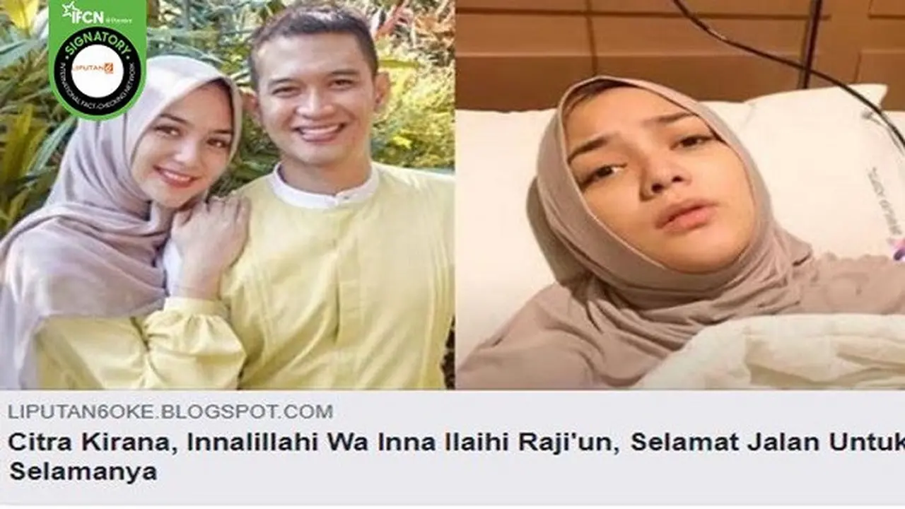 Gambar Tangkapan Layar Kabar Hoaks Citra Kirana Meninggal Dunia pada 3 November 2021 (sumber: Facebook).