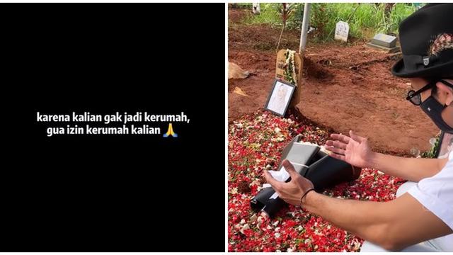 6 Momen Denny Sumargo Ziarah ke Makam Vanessa Angel, Kenang Chat Terakhir