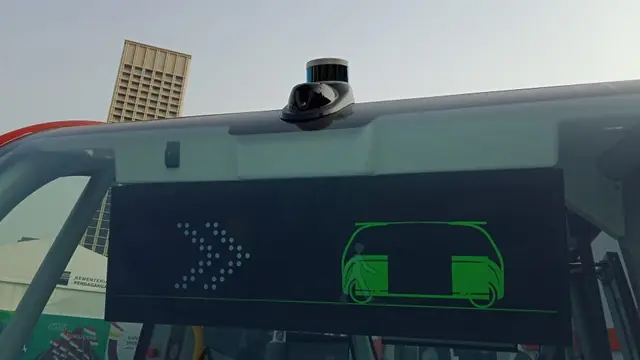 bus otonomos atau nirsopir Navya dipakai di perhelatan Asian Games 2018 (Arief A/Liputan6.com)
