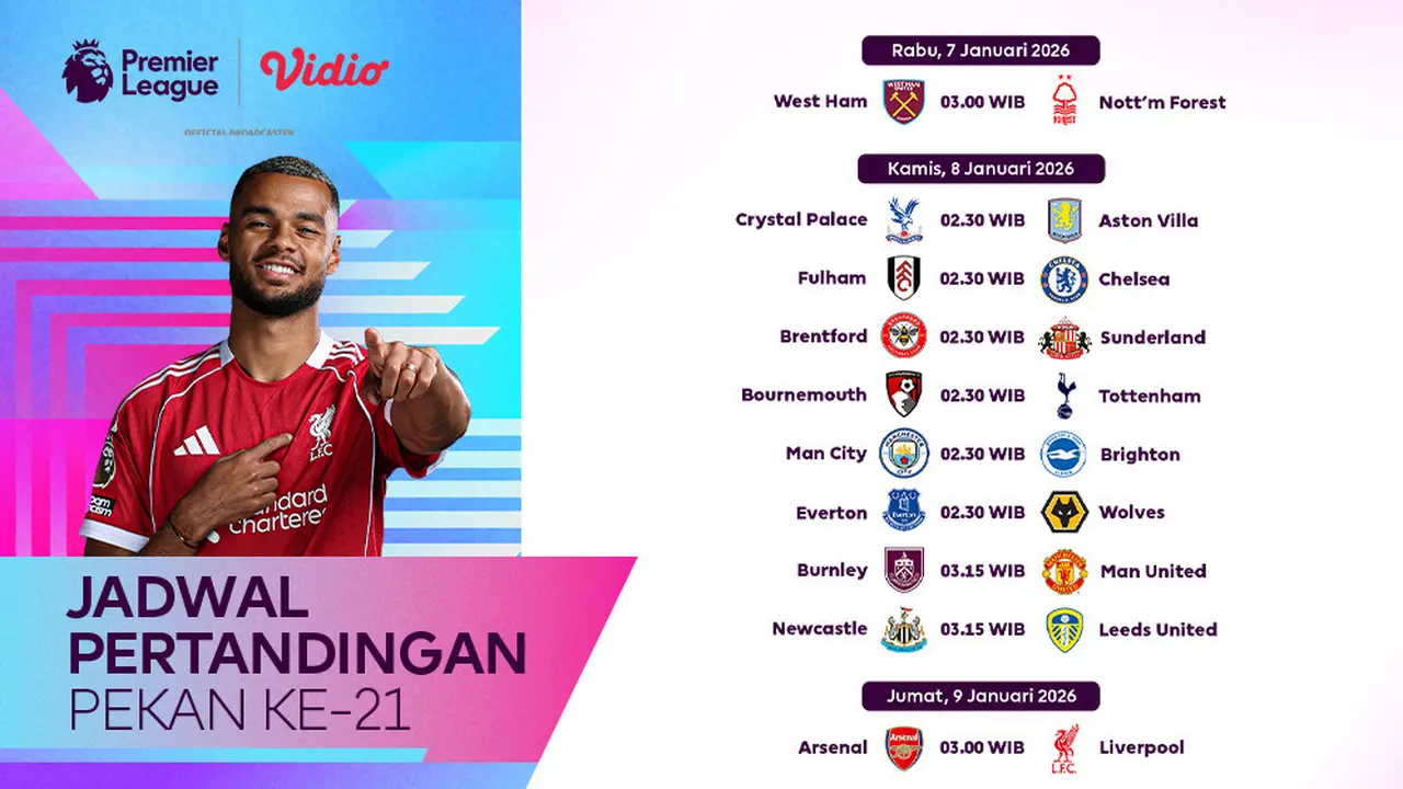 Jadwal Liga Inggris pekan ke-21 live eksklusif di Vidio. (dok. vidio.com)