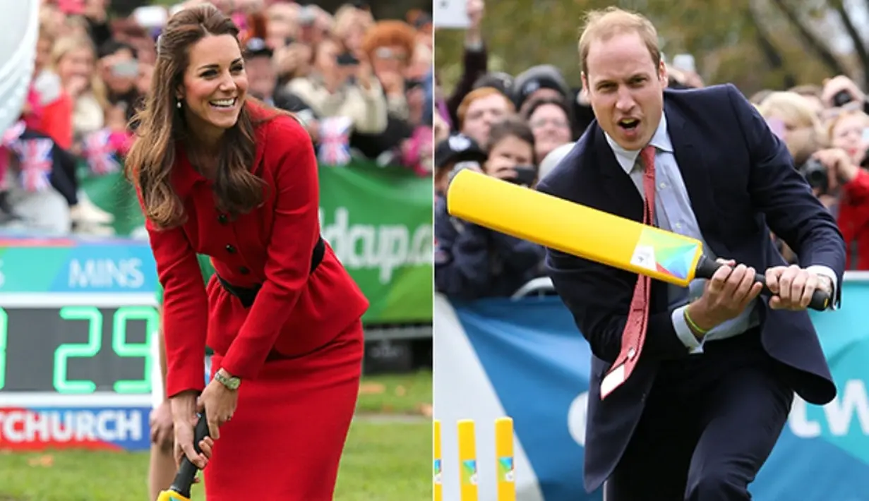 Dalam kunjungan yang sama di New Zealan, Kate dan William pun terpotret tengah bermain cricket. (hellomagazine.com)