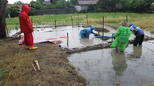 Proses Ekskavasi sementara bangunan diduga candi Situs Dingkel di Dingkel Desa Sambimaya Kecamatan Juntiyuat Indramayu. (Foto: Liputan6.com/Panji Prayitno)