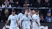 Selebrasi skuad Inter Milan dalam laga Liga Champions versus Union Saint-Gilloise, Rabu (22/10/2025). (AP Photo/Omar Havana)