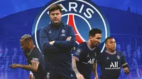 PSG - Neymar, Mauricio Pochettino, Lionel Messi, Kylian Mbappe (Bola.com/Adreanus Titus)