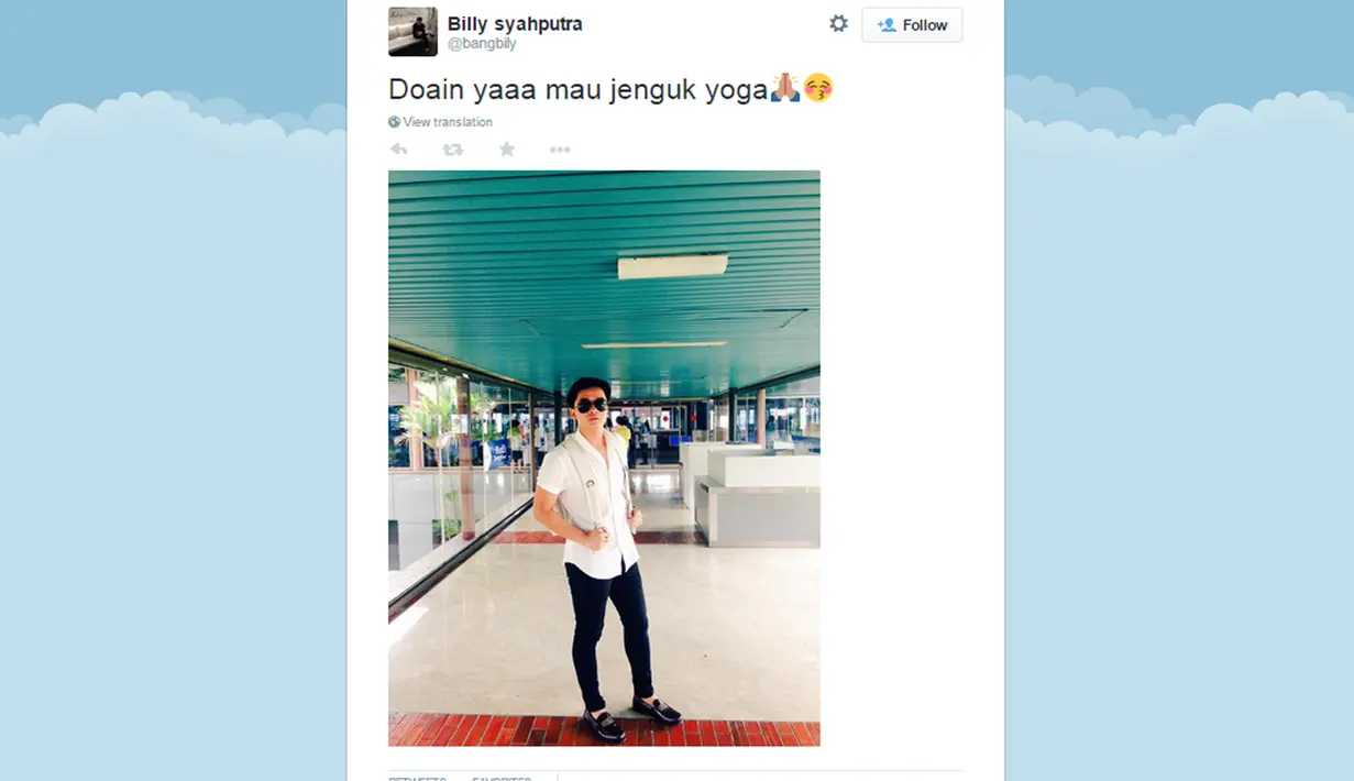 Billy saat bersiap menjenguk Olga di Singapura (8/3/2015).(Twitter.com/@bangbily)