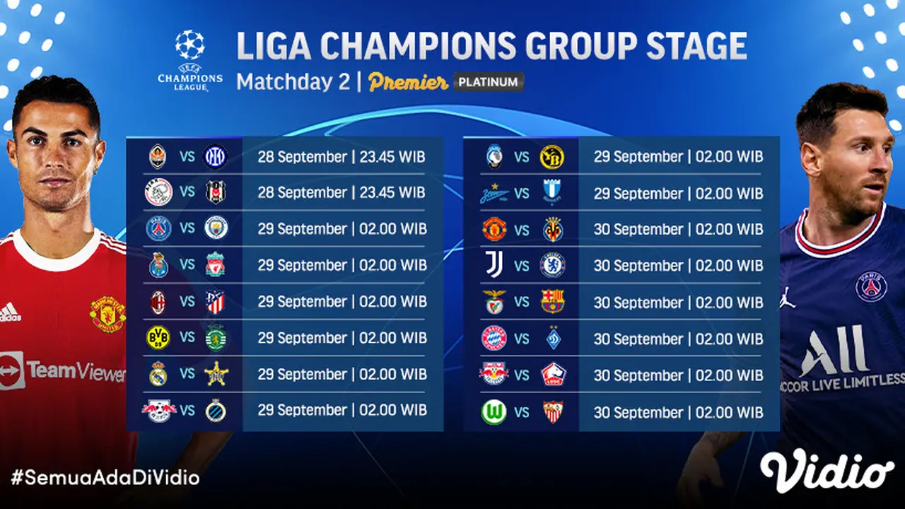 Jadwal dan Live Streaming Liga Champions 2021/2022 Pekan Kedua di Vidio