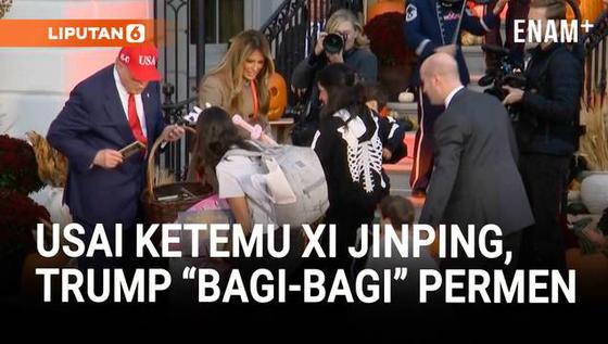 Tanpa Kostum, Trump dan Melania Bagikan Permen Halloween