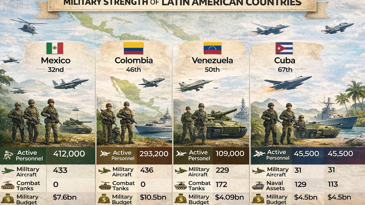 Peta kekuatan militer kolombia, venezuela, kuba dan meksiko