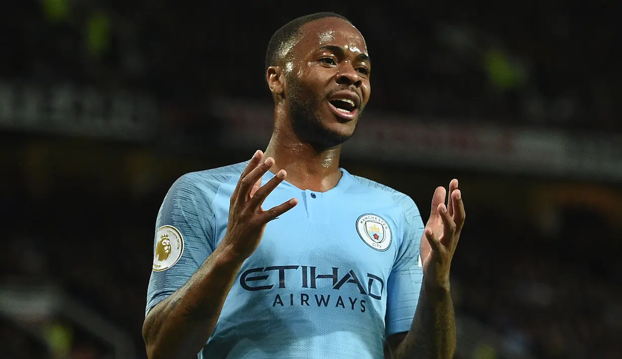 5. Raheem Sterling (6 gol) - Sterling tampil apik bersama Manchester City di ajang Liga Champions dengan sumbangan enam gol. Penyerang berusia 25 tahun ini menjadi pencetak hattrick pertama di liga Champions 2019/2020 saat Manchester City melawan Atalanta. (AFP/Oli Scarff)