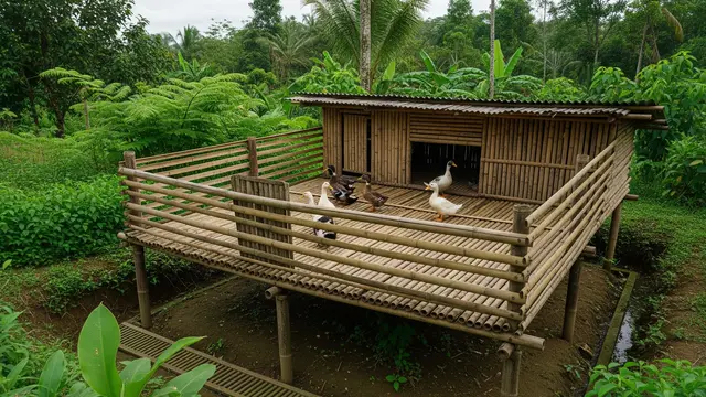 Kandang Bebek Sistem Panggung dari Bambu