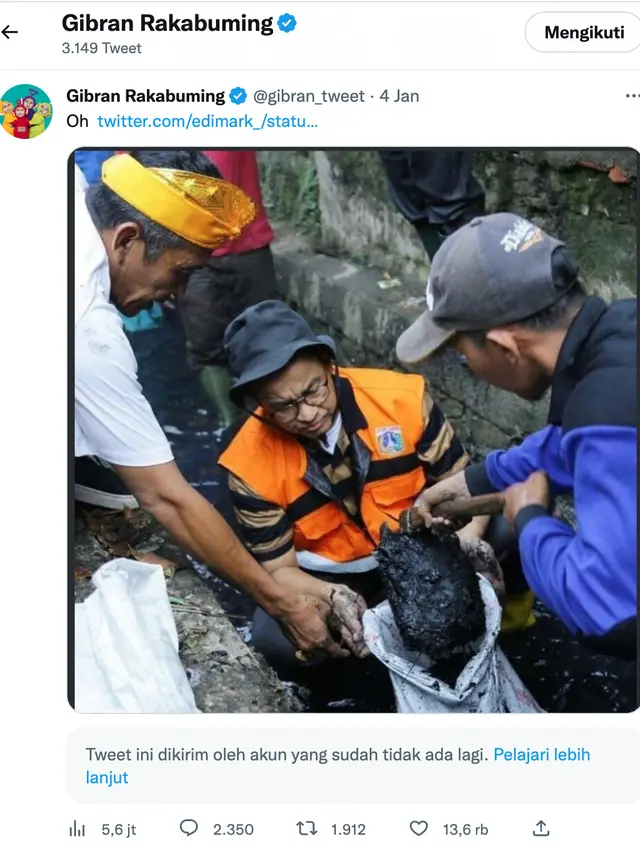 Unggahan Gibran Rakabuming soal Anies Baswedan. (Foto: Dok. Twitter @gibran_tweet)