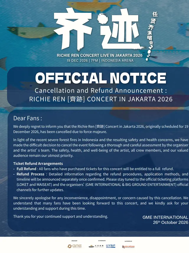 Pengumuman pembatalan konser Richie Ren