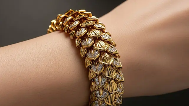 Gelang Emas 24 Karat Sisik Naga Variasi Berlian