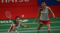 Ganda putri Jepang, Misaki Matsutomo/Ayaka Takahashi, menjadi juara di Indonesia Masters 2019 setelah mengalahkan wakil Korea Selatan. (AFP/Bay Ismoyo)