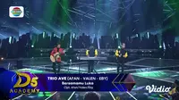 Trio AVE: Afan, Valen dan Eby di Dangdut Academy 5 Top 18. (Indosiar)