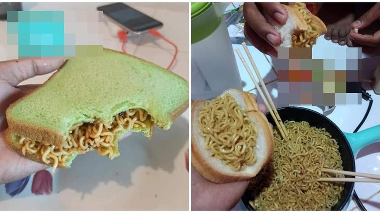 6 Potret Nyeleneh Makan Mi Pakai Roti Tawar, Banyak yang Sebut Enak
