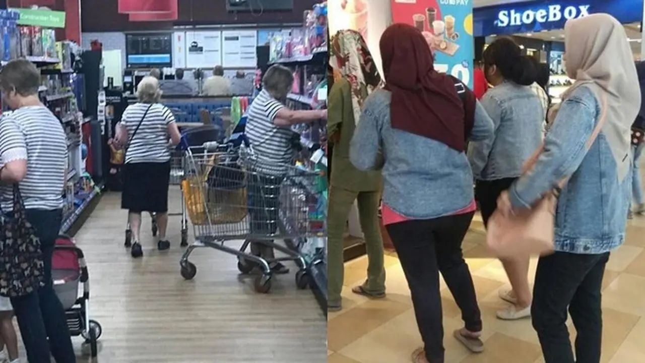 6 Momen Langka 3 Orang Pakai Baju Sama di Tempat Umum, Tak Disengaja
