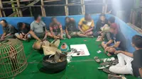 Polisi berhasil menangkap 10 orang saat menggerebek arena judi sabung ayam di Desa Tutup, Kecamatan Tunjungan, Kabupaten Blora, Jawa Tengah. (Liputan6.com/ Ahmad Adirin)