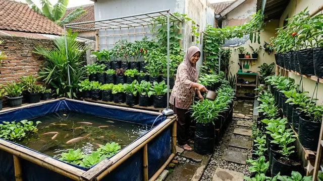 9 Ide Kolam Ikan dan Kebun Sayur dalam Satu Area Sempit